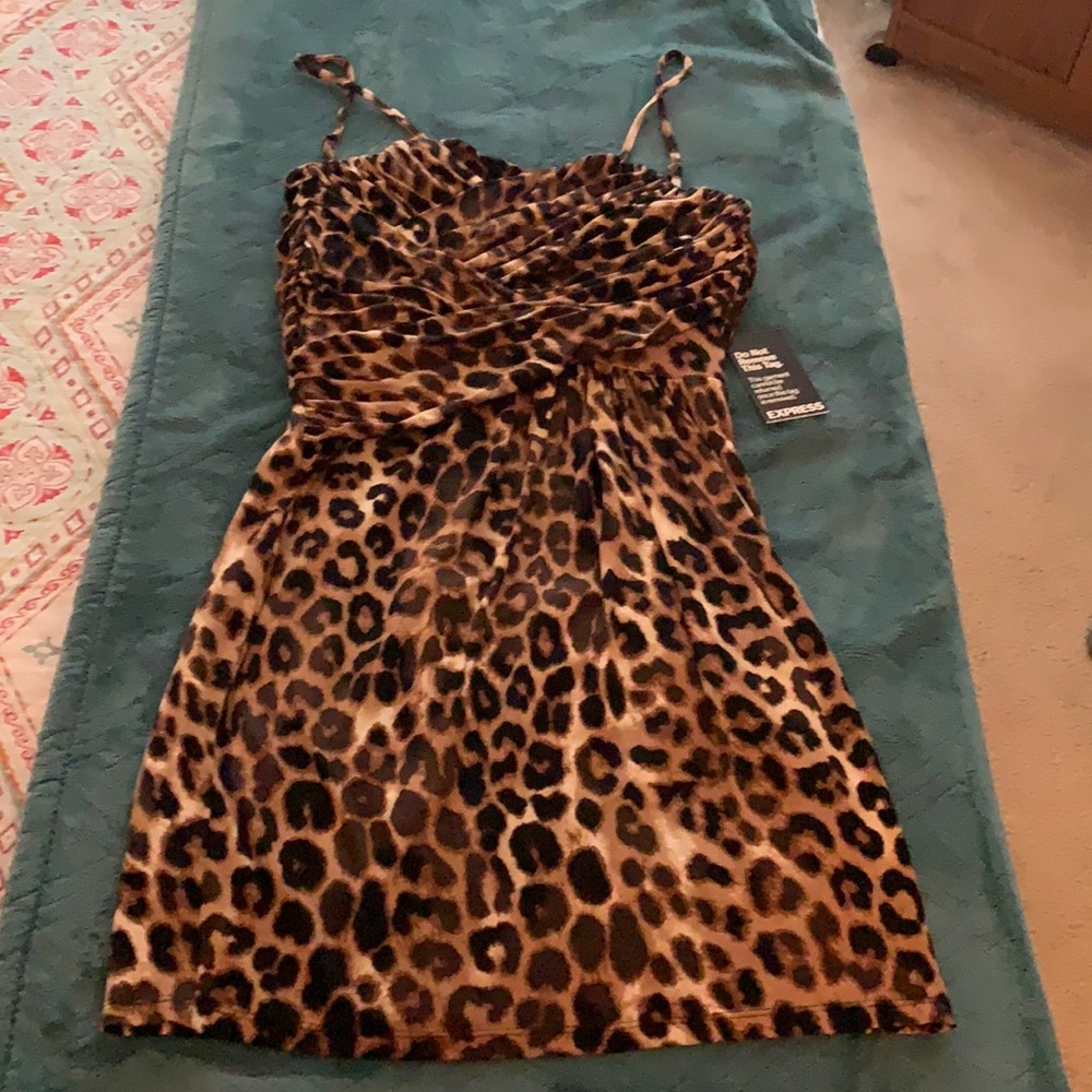 Leopard spaghetti strap/strapless Express dress